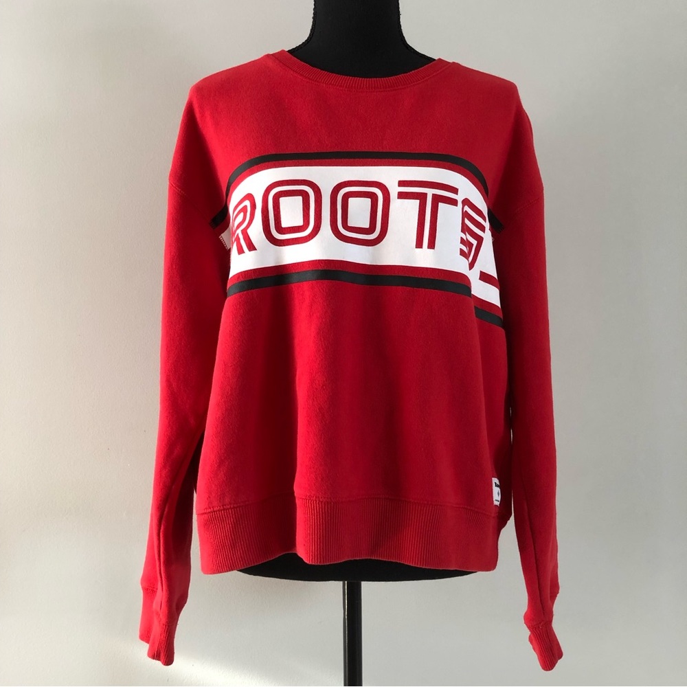 Women’s Roots Red Crew neck Pull over Sweatshirt size XL
